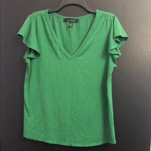 WHBM Grass Green V-Neck Ruffle Sleeve Top
